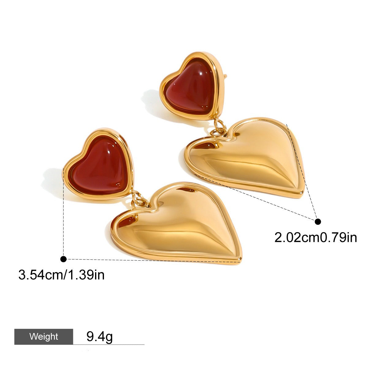 18K Gold Heart-Shaped Earrings With Oil Drop Design - Damned Threads