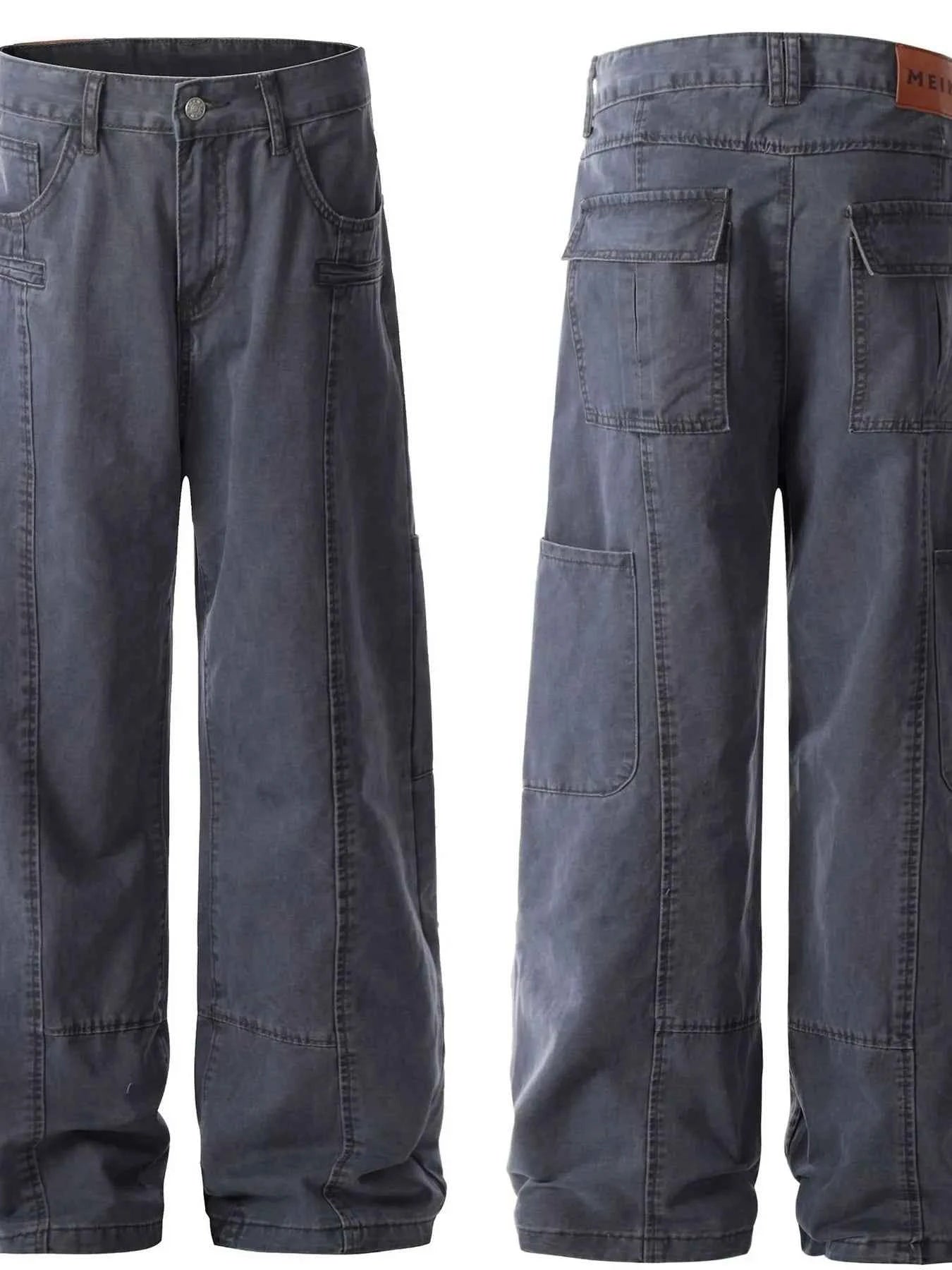 Men's Wide Leg Cargo Pants with Stitching Detail