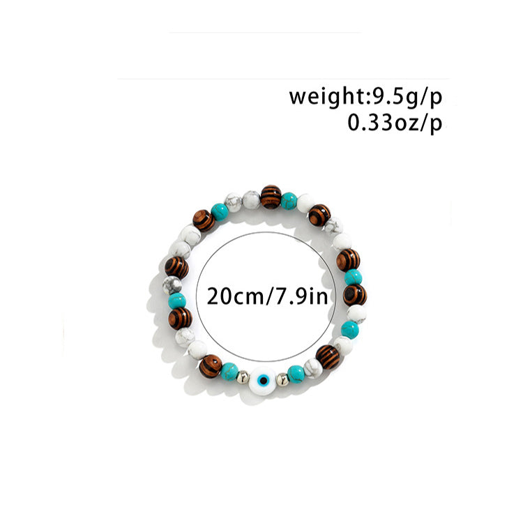 Turquoise & Wooden Beads Bracelet - Damned Threads