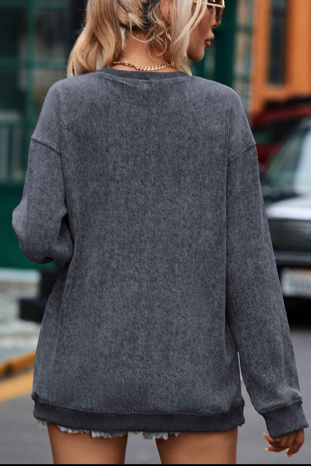 Glitter Ghost Round Neck Long Sleeve Sweatshirt - Damned Threads