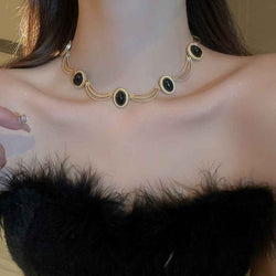 Alloy Oval Gemstone Necklace - Damned Threads