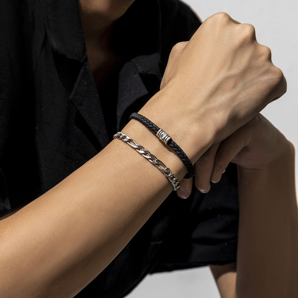 Black & Silver Double Bracelet Set - Damned Threads