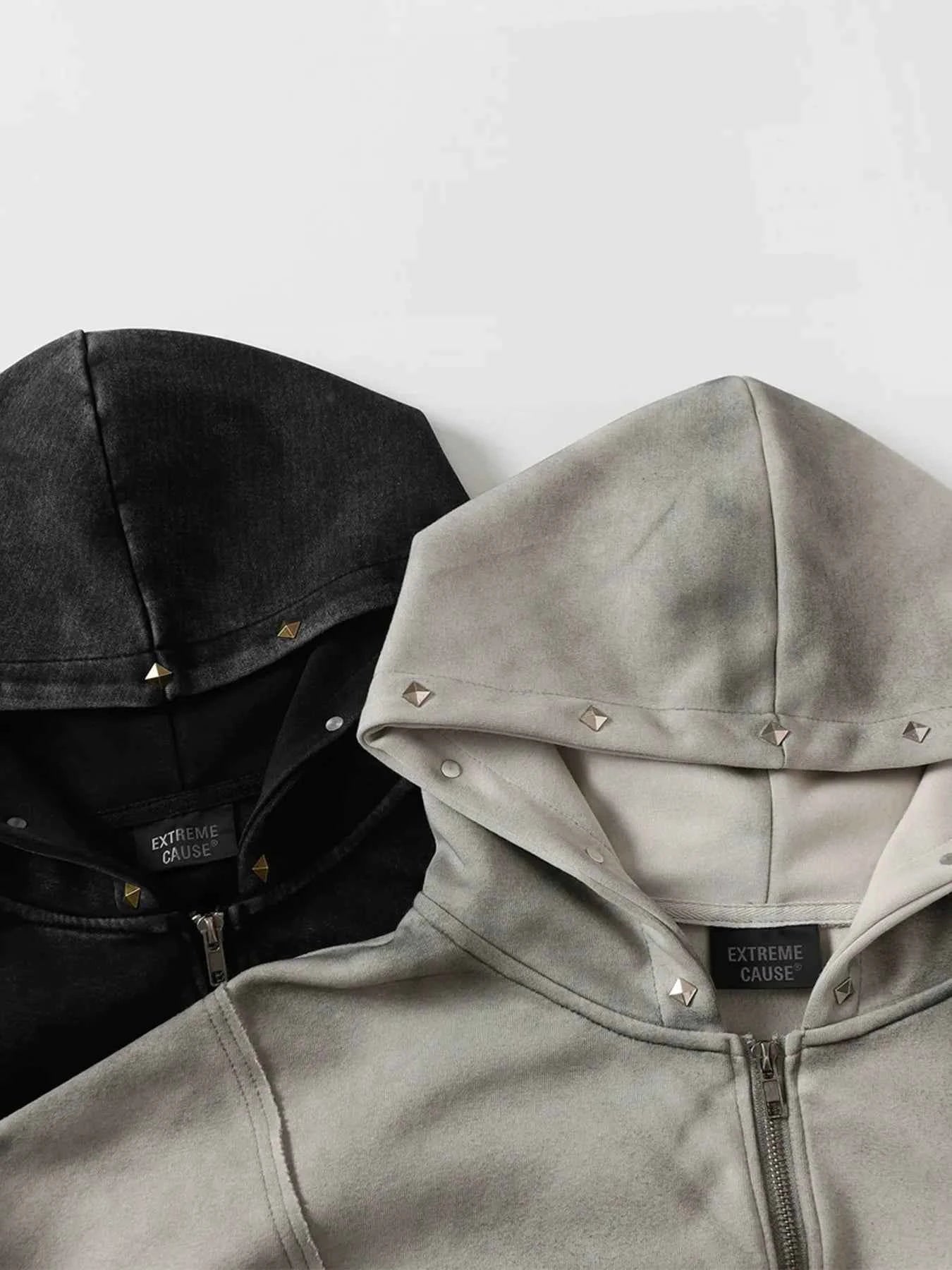 Men's Studded Zip Up Oversized Hoodie