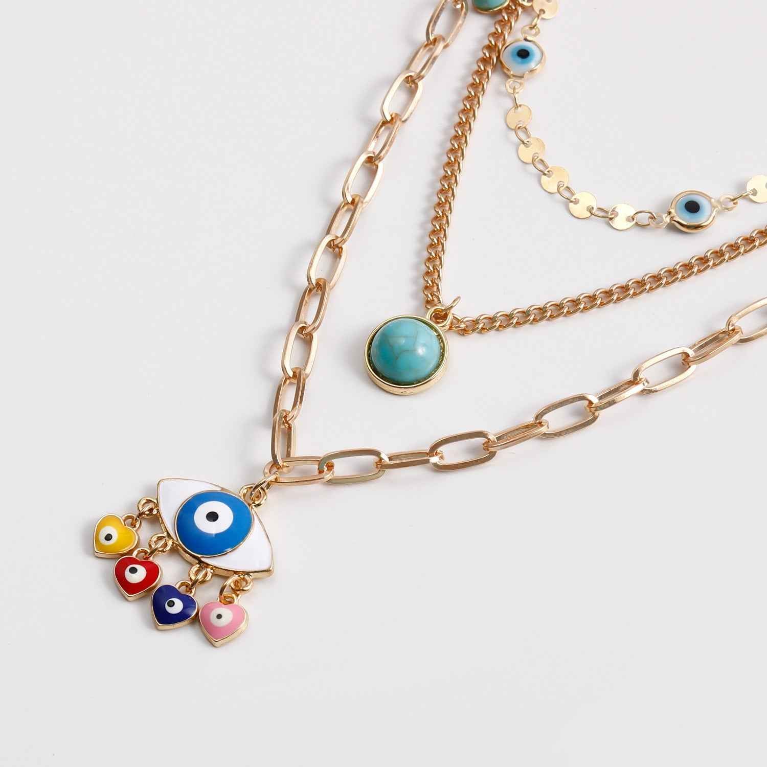 18K Gold Multi-Layer Chain With Devil's Eye AKA (Evil Eye) - Wards Off Evil - Damned Threads