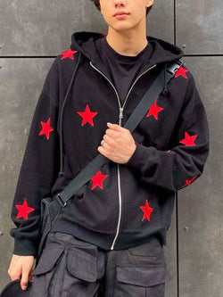 Men's Contrast Star Hooded Zip Up Hoodie - Damned Threads