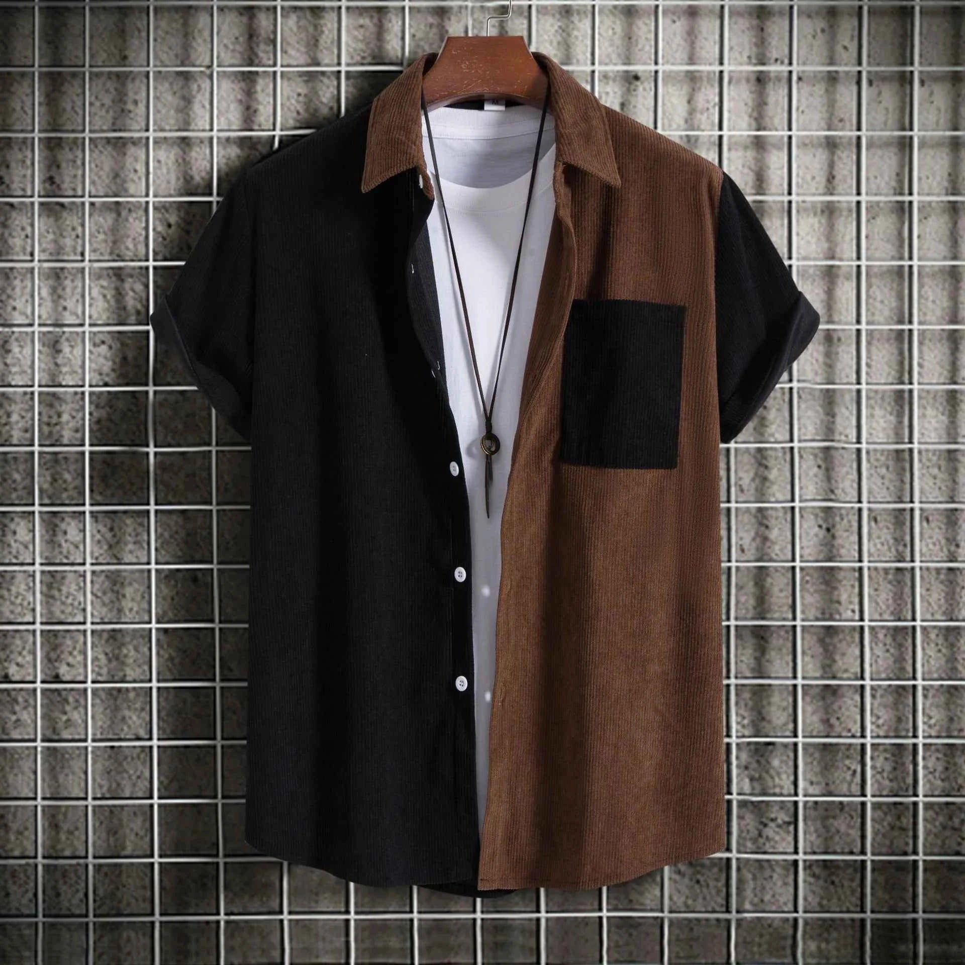 Men's Plus Size Classic Color Block Short Sleeve Shirt