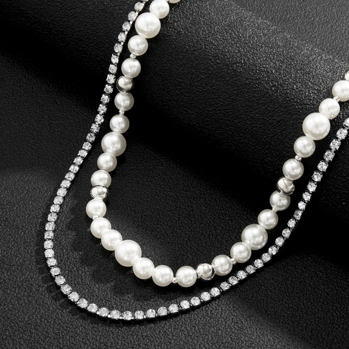 Double-Layered Pearl & Rhinestone Chain Necklace - Damned Threads