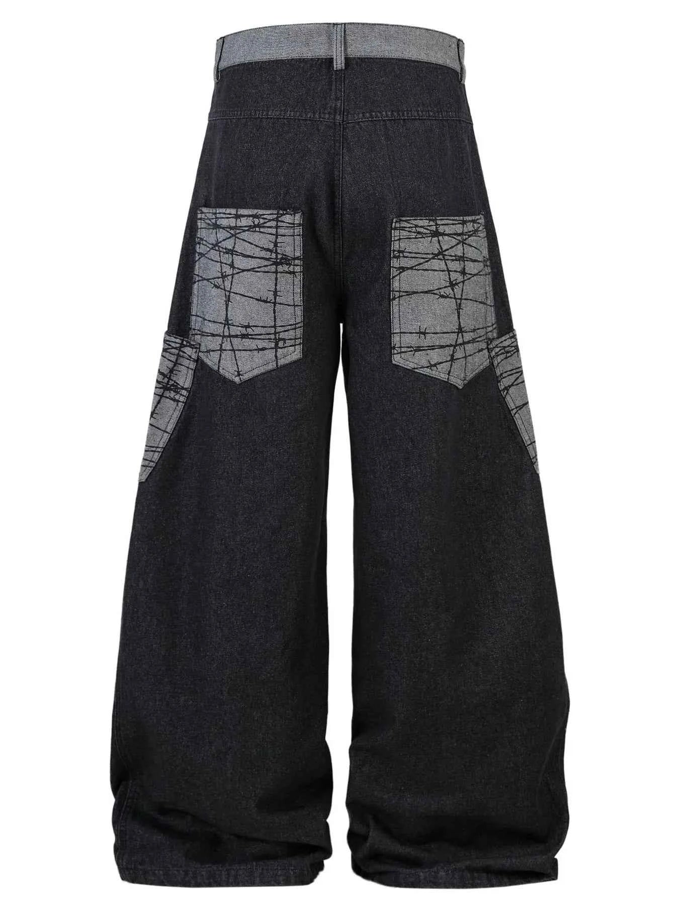 Men's Wide Leg Cargo Jeans with Contrast Panels