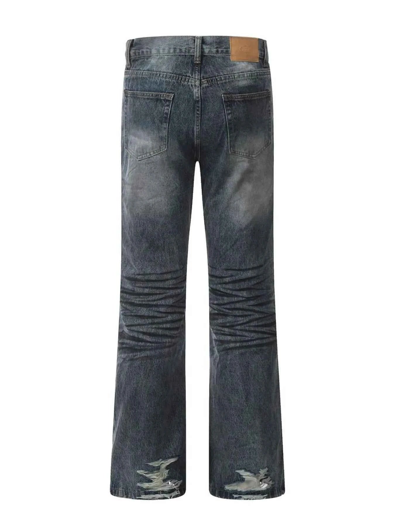 Men's Washed Distressed Wide-Leg Jeans