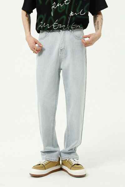 Washed Straight-Leg Slim Jeans - Damned Threads