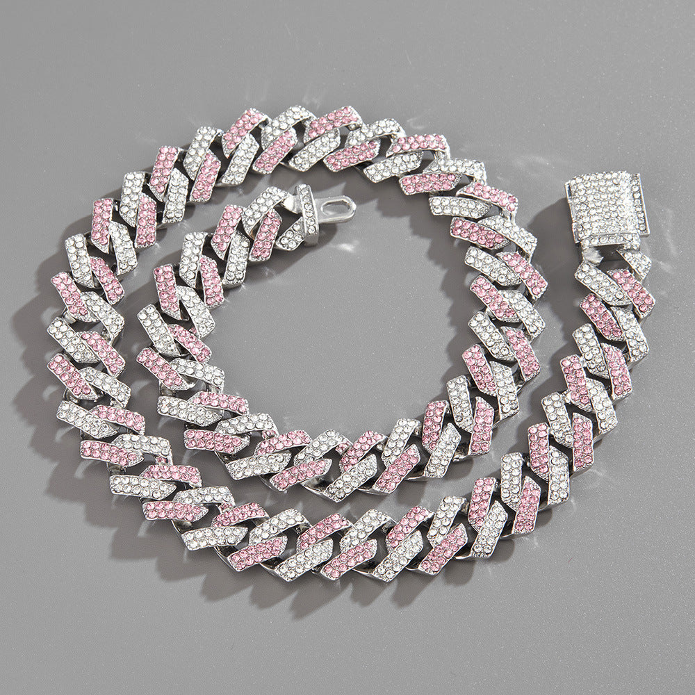 Cuban Chain With Diamond-Studded Design Necklace & Bracelet Set - Damned Threads
