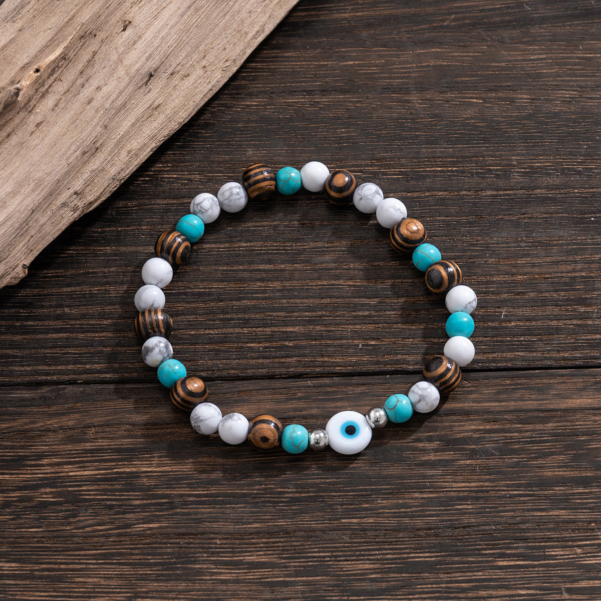 Turquoise & Wooden Beads Bracelet - Damned Threads