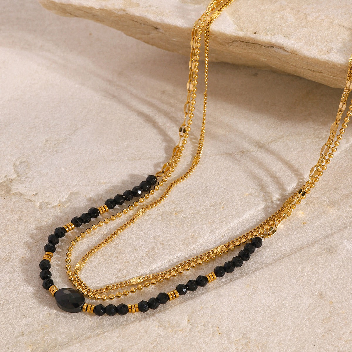 Layered Chain W/ Inlaid Stone Nacklace - Damned Threads