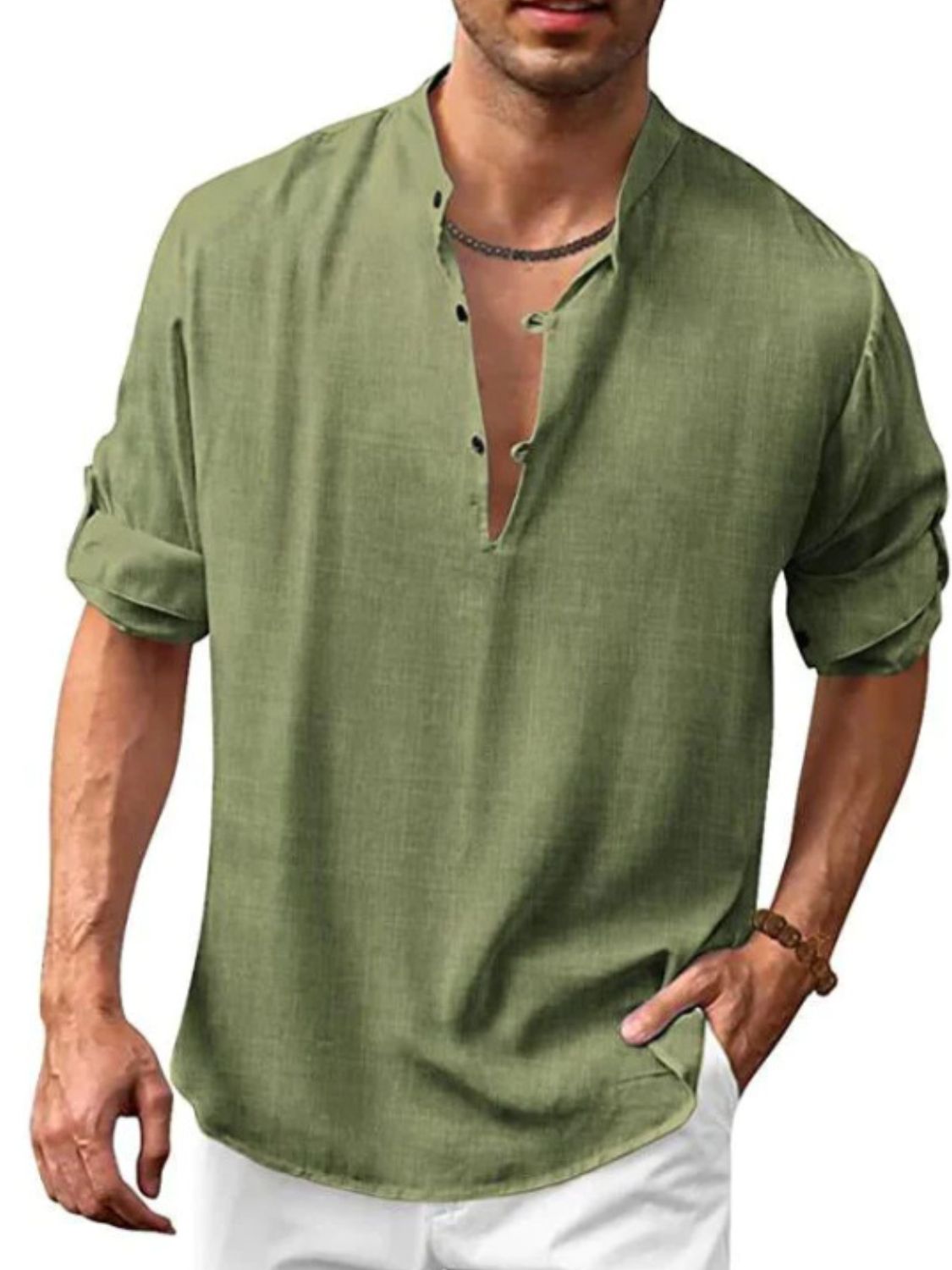 Men's Full Size Half Button Long Sleeve Shirt Plus Size - Damned Threads