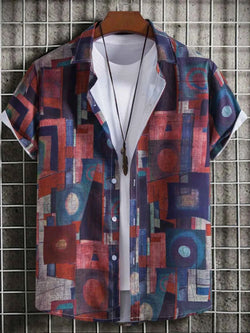 Men's Geometric Short Sleeve Button Down Shirt
