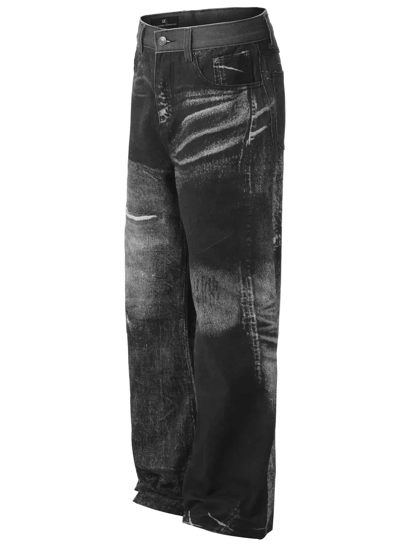 Men's Washed Wide Leg Jeans with Artistic Fade Details