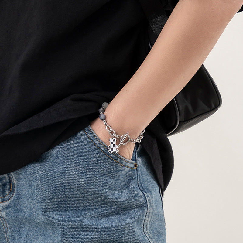 Black & White Chessboard Bear Bracelet - Damned Threads