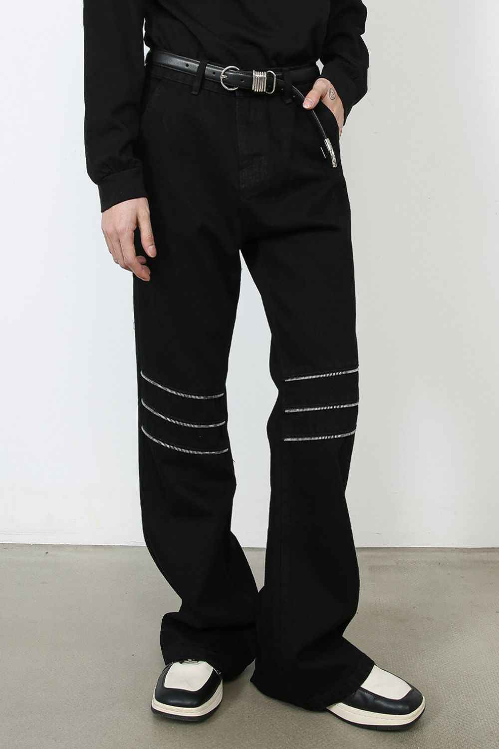 Men's Bootcut Knee Stipe Jeans With Pockets - Damned Threads