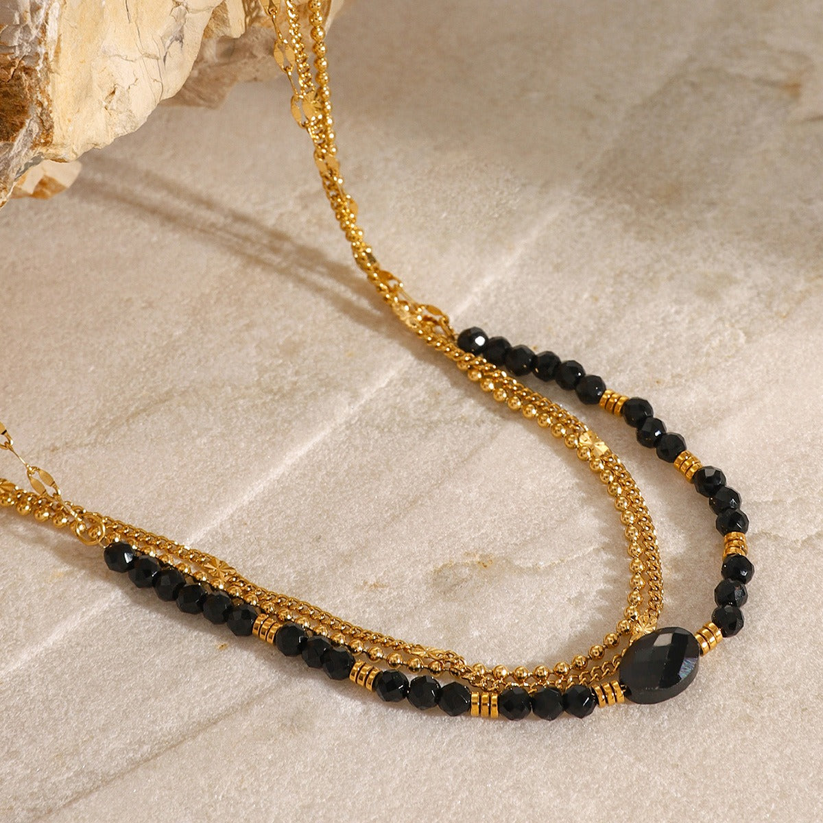 Layered Chain W/ Inlaid Stone Nacklace - Damned Threads