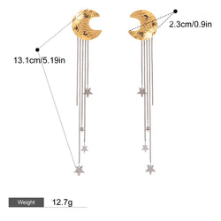 18K Gold Moon & Star Earrings With Star Tassels - Damned Threads