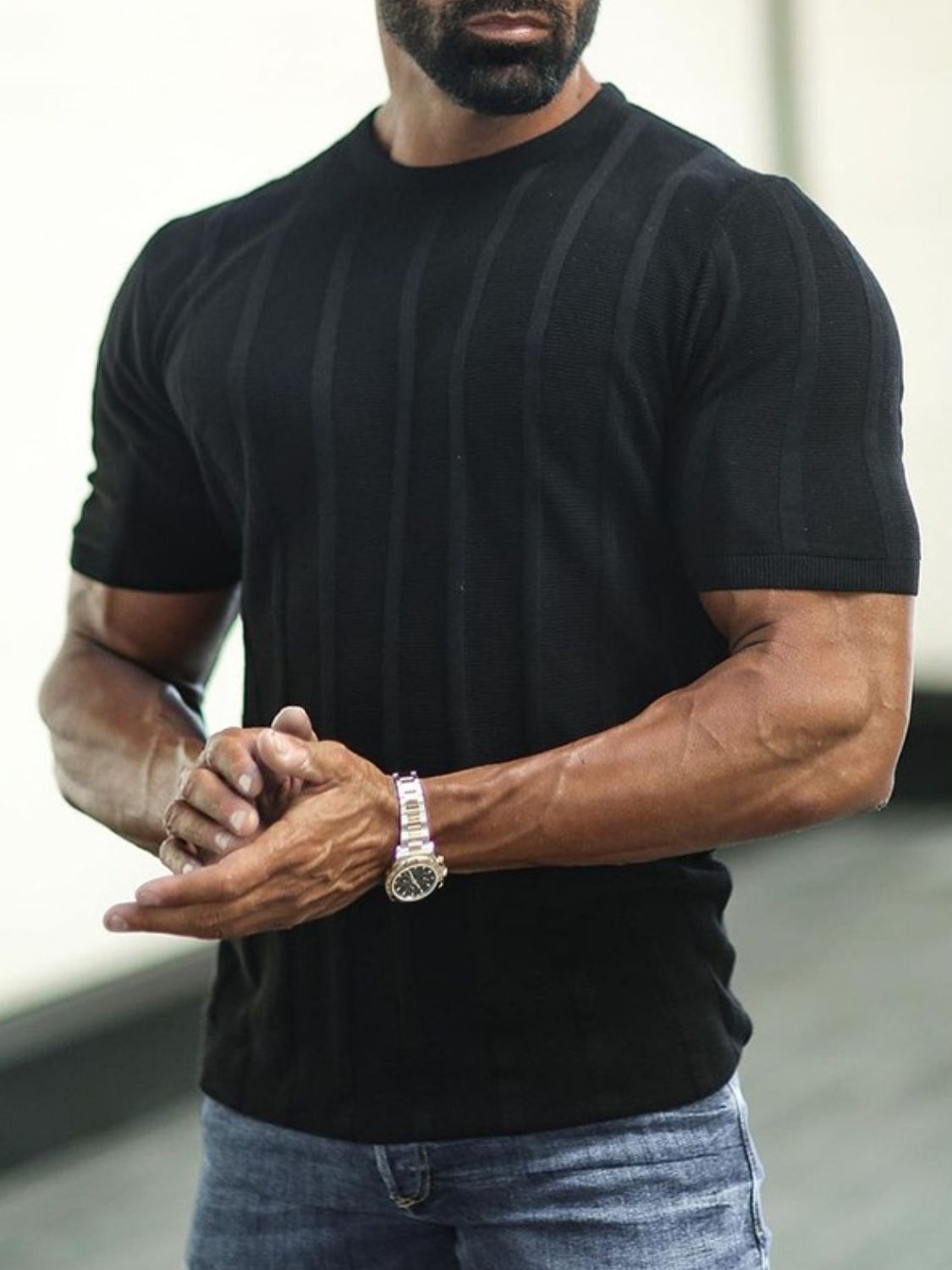 Men's Plus Size Striped Round Neck Short Sleeve T-Shirt - Damned Threads