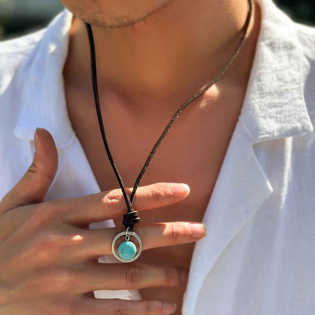 Novel Ring Hollow-Out With Turquoise Necklace - Damned Threads