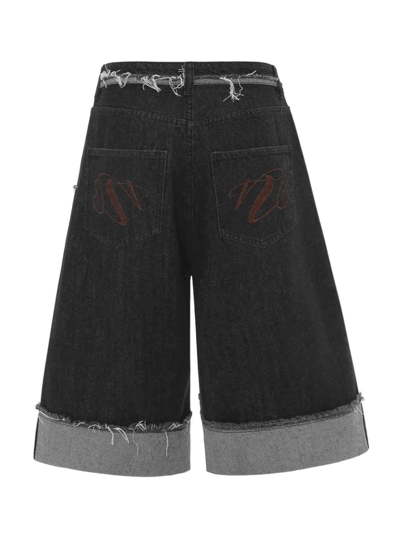 Men's Raw Hem Denim Bermuda Shorts with Contrast Cuffs
