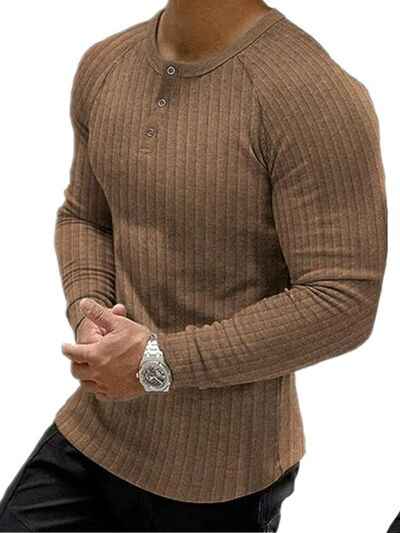 Men's Full Size Ribbed Round Neck Long Sleeve T-Shirt Plus Size - Damned Threads