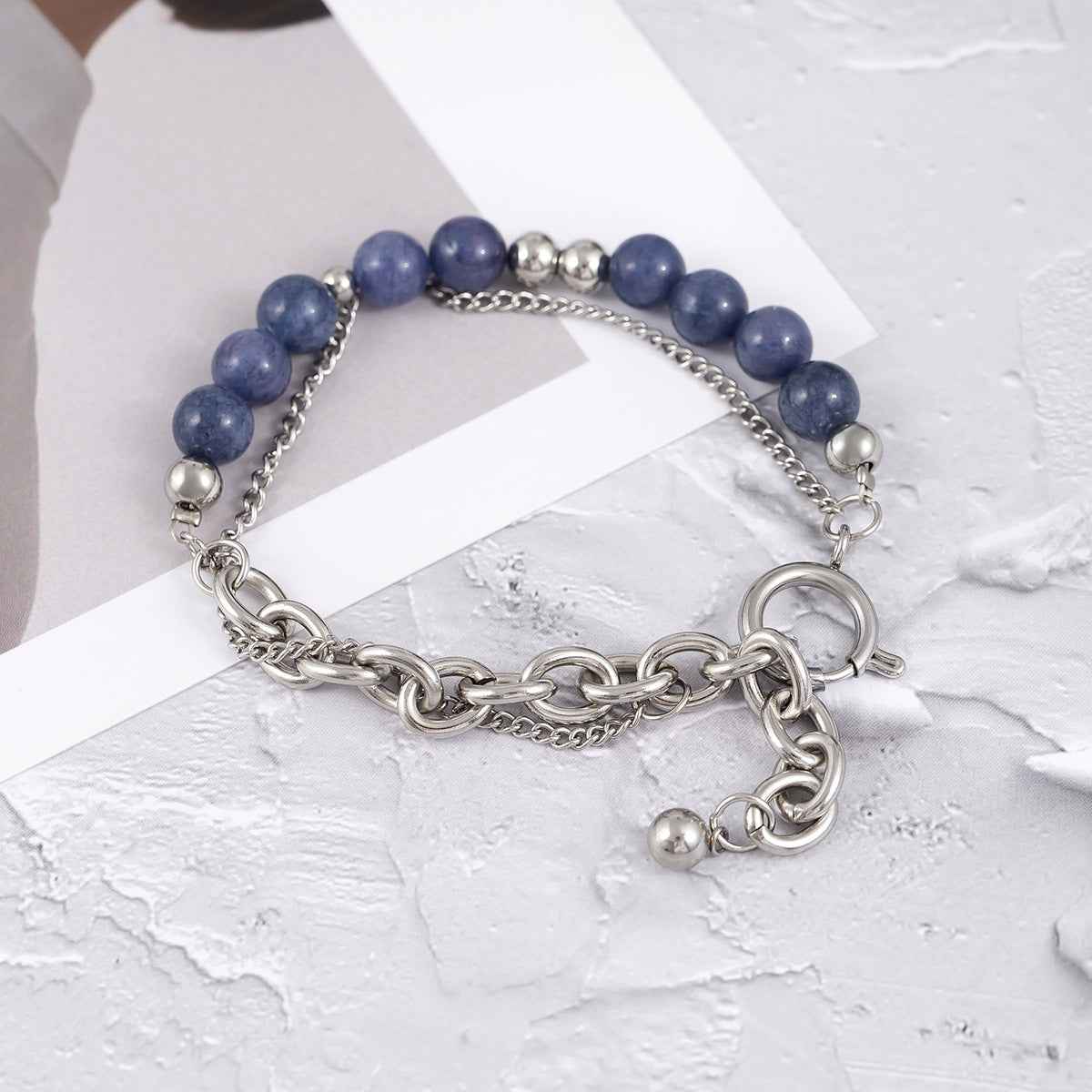 Exquisite Double-Layer Chain Bracelet With Blue Accent - Damned Threads