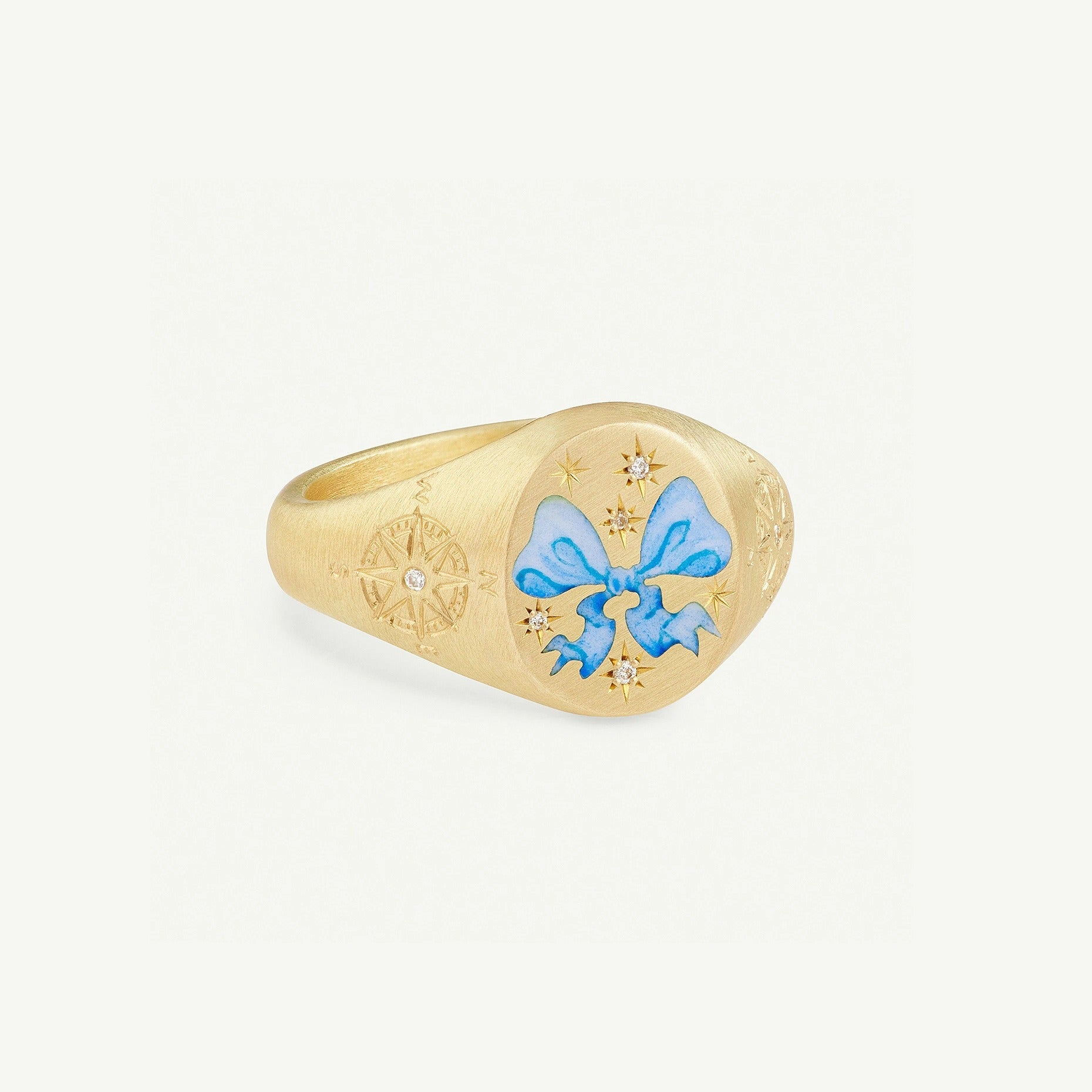 18K Gold Pattern & Inlaid Zirconia Ring - Damned Threads