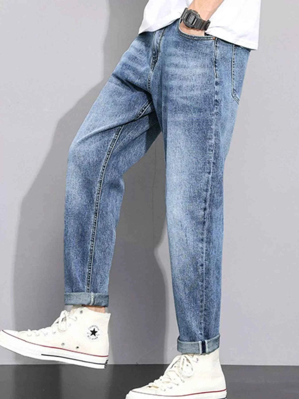 Men's Washed Straight Leg Jeans