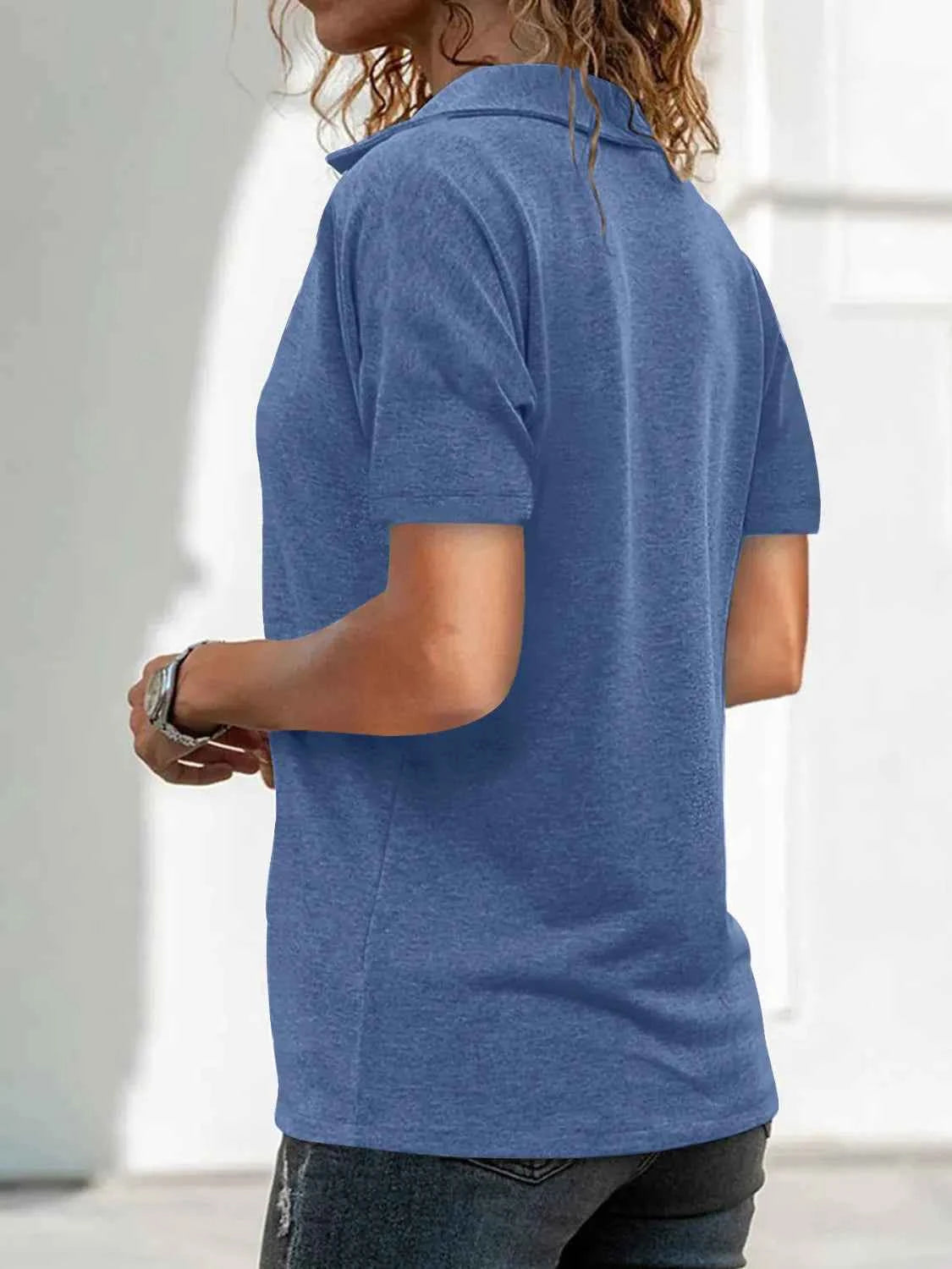 Zip Collar Short Sleeve Top