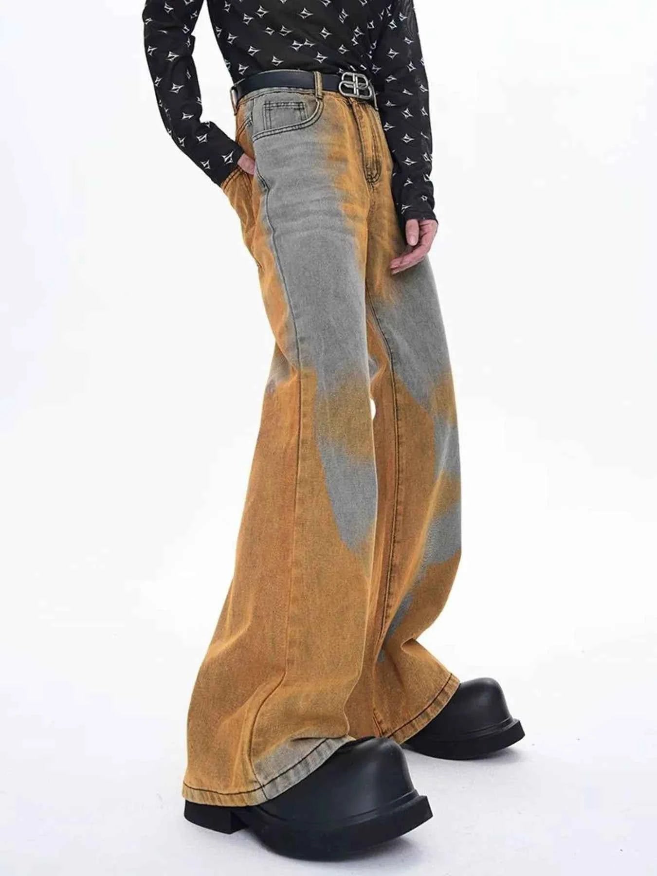 Men's Plus Size Contrast Wide Leg Flare Jeans