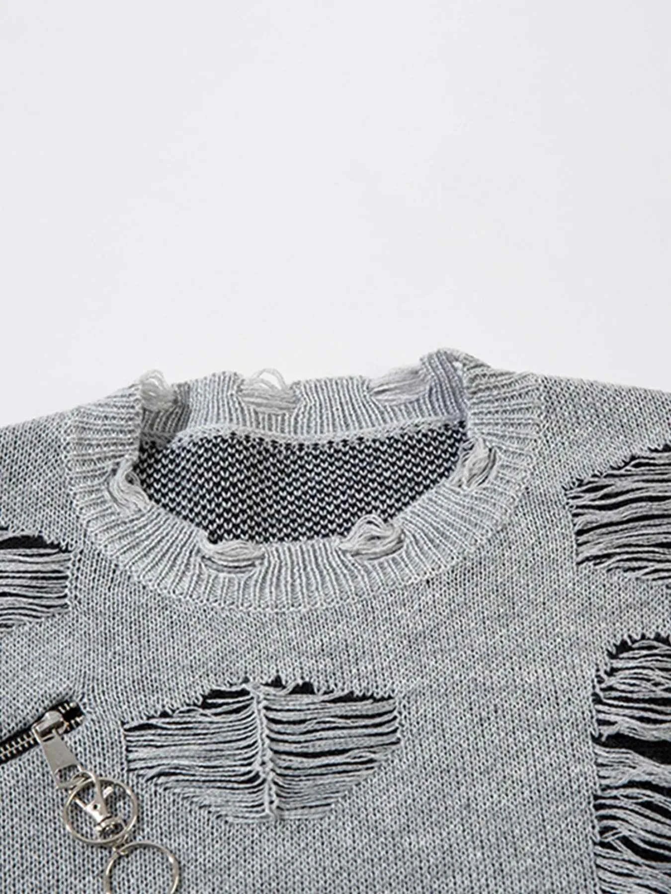 Men's Distressed Chain Detail Oversized Sweater