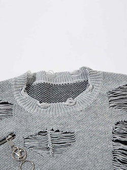 Men's Distressed Chain Detail Oversized Sweater