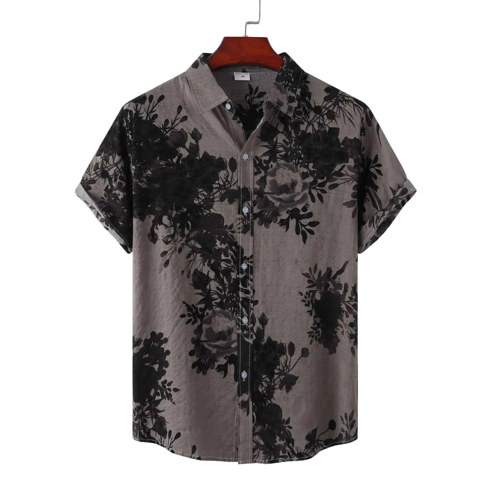 Men's Plus Size Printed Short Sleeve Button Down Casual Shirt