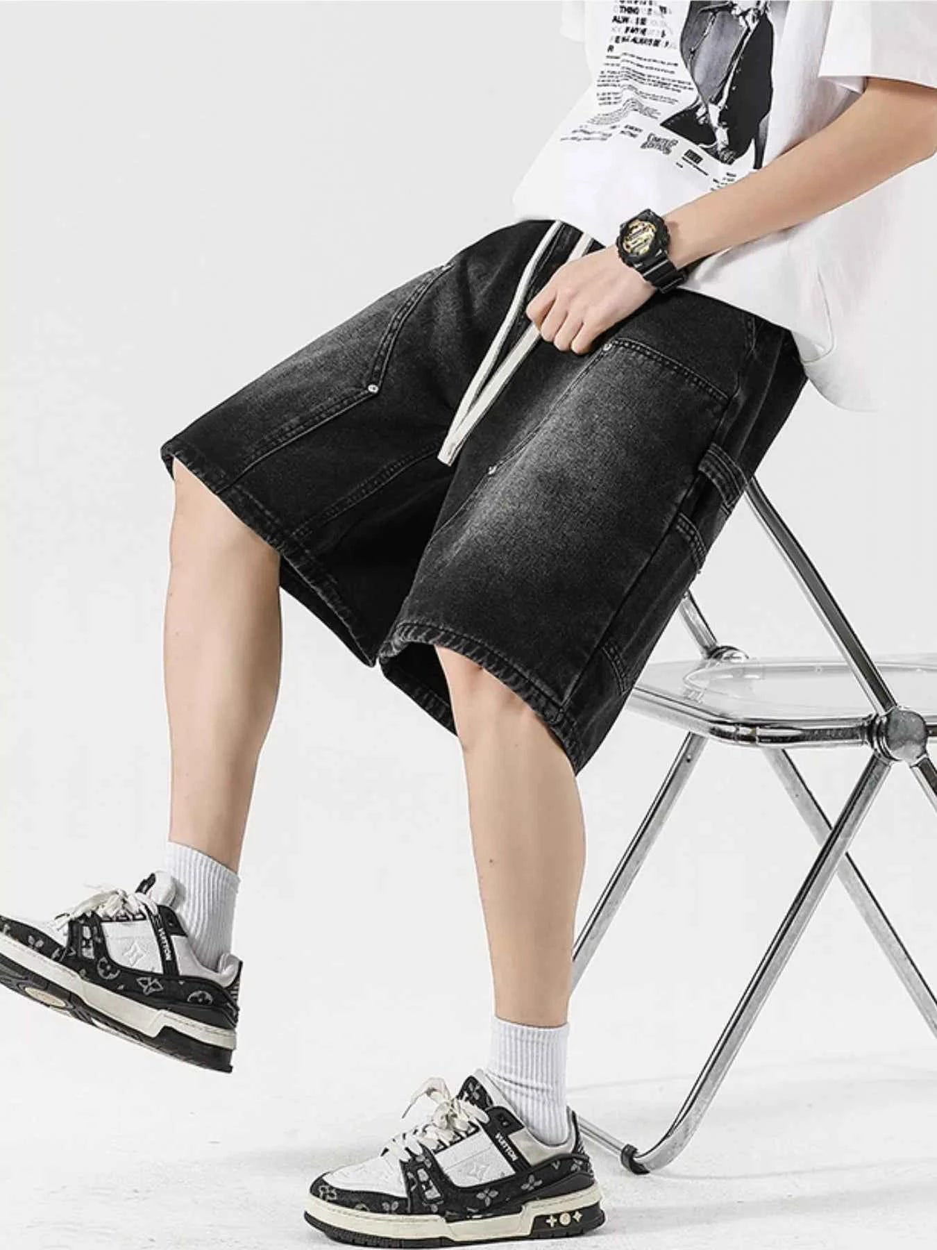 Men's Full Size Drawstring Wide-Leg Denim Shorts Plus Size