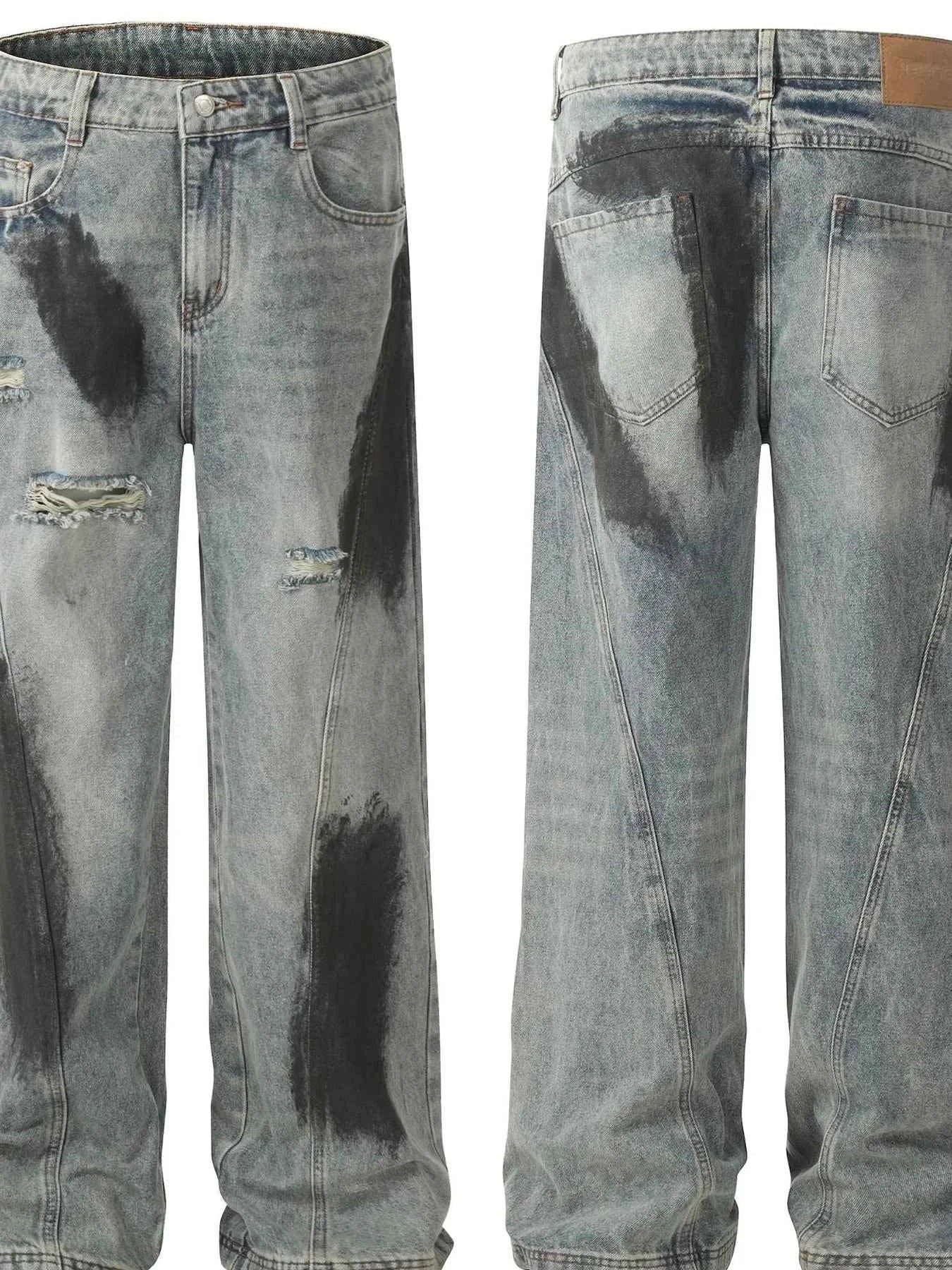 Men's Distressed Wide Leg Acid Wash Jeans