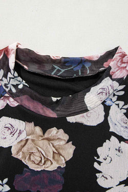 Floral Mock Neck Long Sleeve Mesh Top - Damned Threads