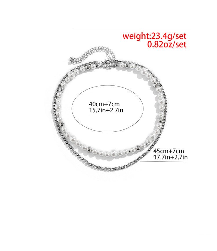 Double-Layered Pearl & Rhinestone Chain Necklace - Damned Threads