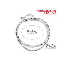 Double-Layered Pearl & Rhinestone Chain Necklace - Damned Threads