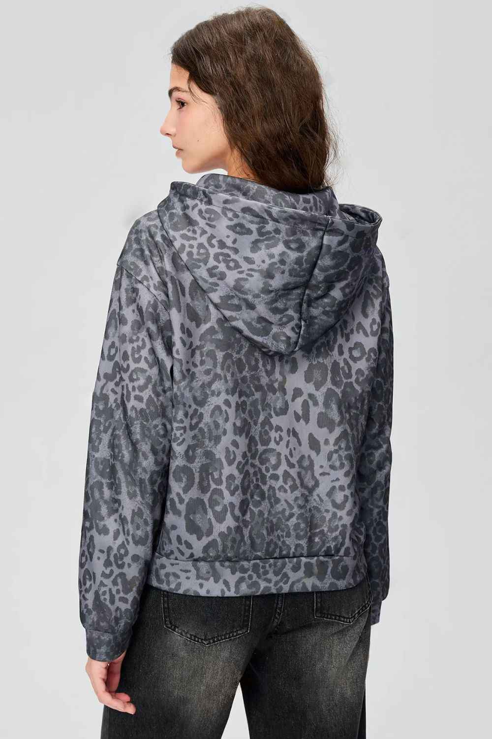 Pocketed Leopard Zip Up Hooded Jacket - Damned Threads