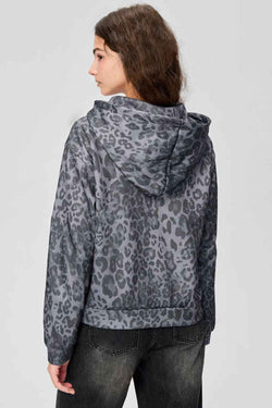 Pocketed Leopard Zip Up Hooded Jacket - Damned Threads
