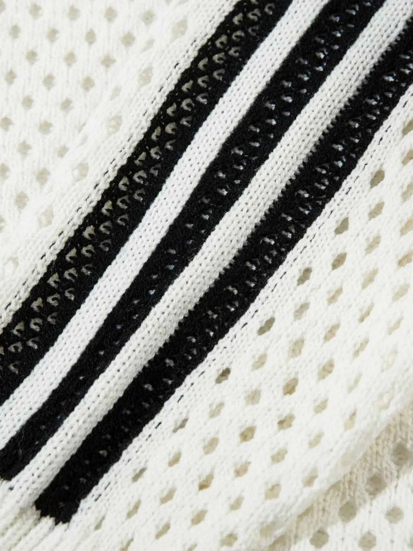 Men's Mesh Knit Zip-Up Cardigan with Stripe Detail