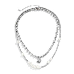 Pearl Double-Layered Necklace With Die Pendant necklace - Damned Threads