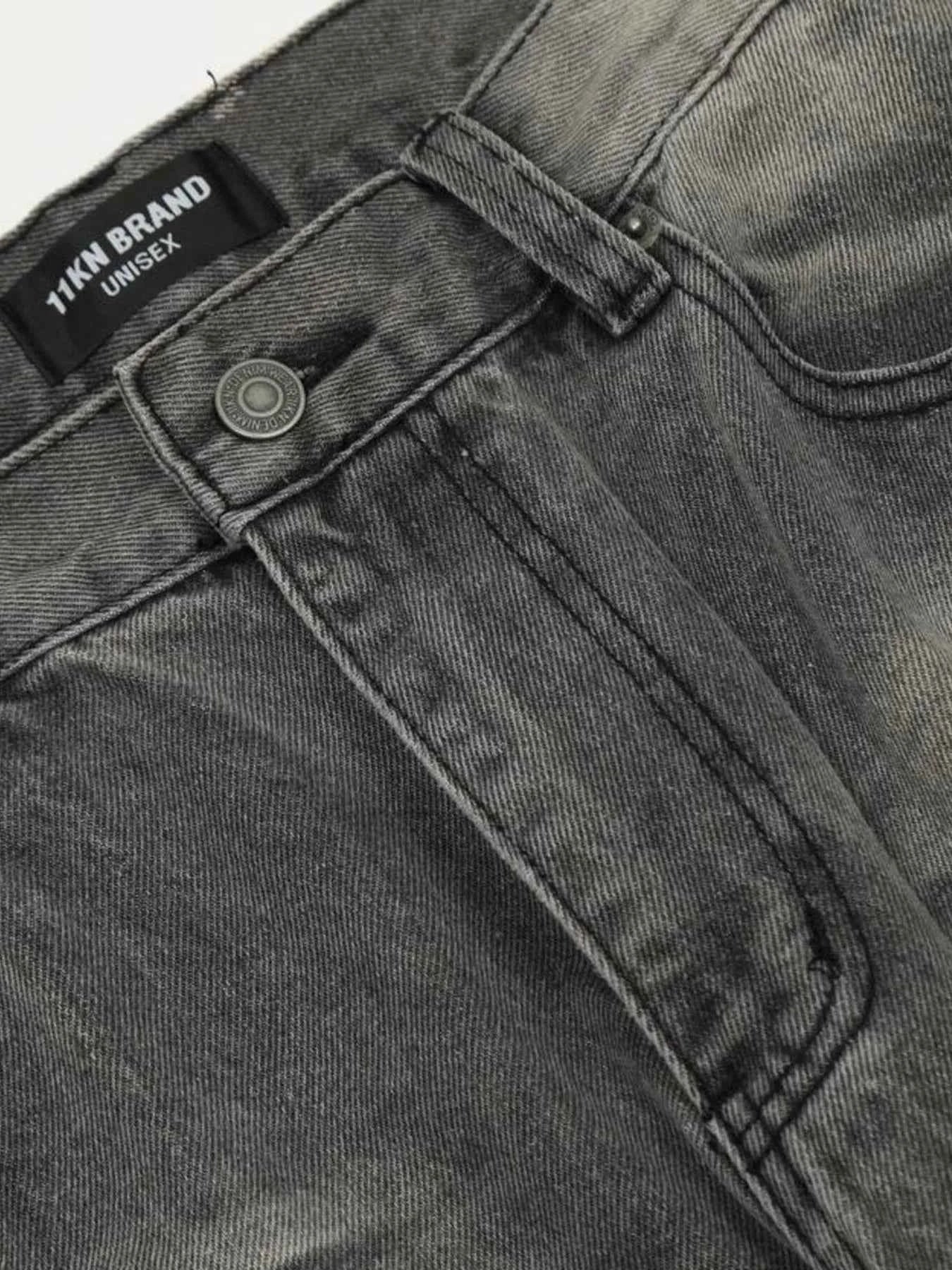 Men's Vintage Washed Distressed Wide-Leg Jeans