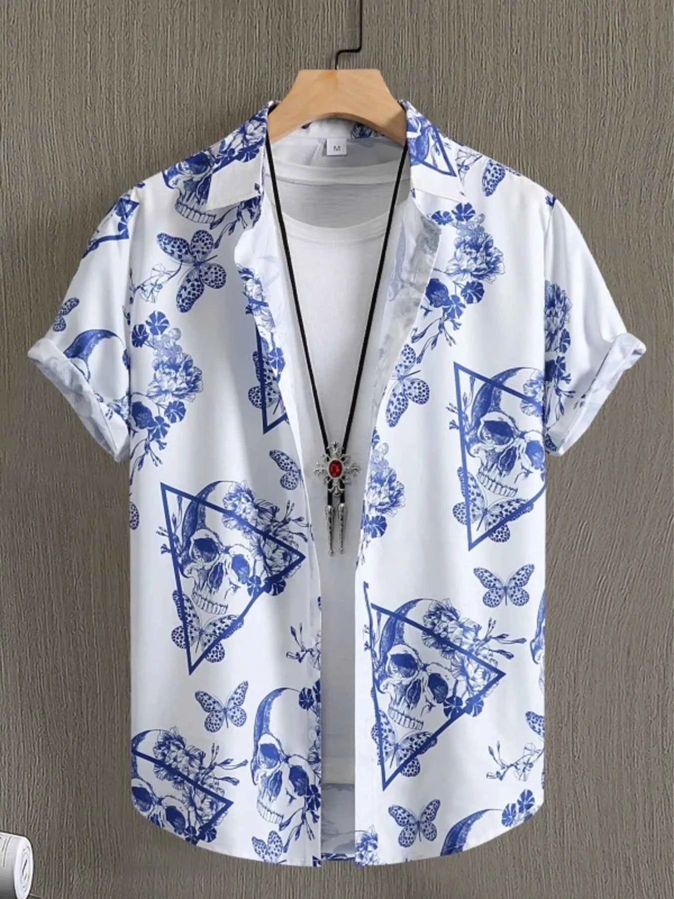 Men's Printed Button Up Short Sleeve Shirt