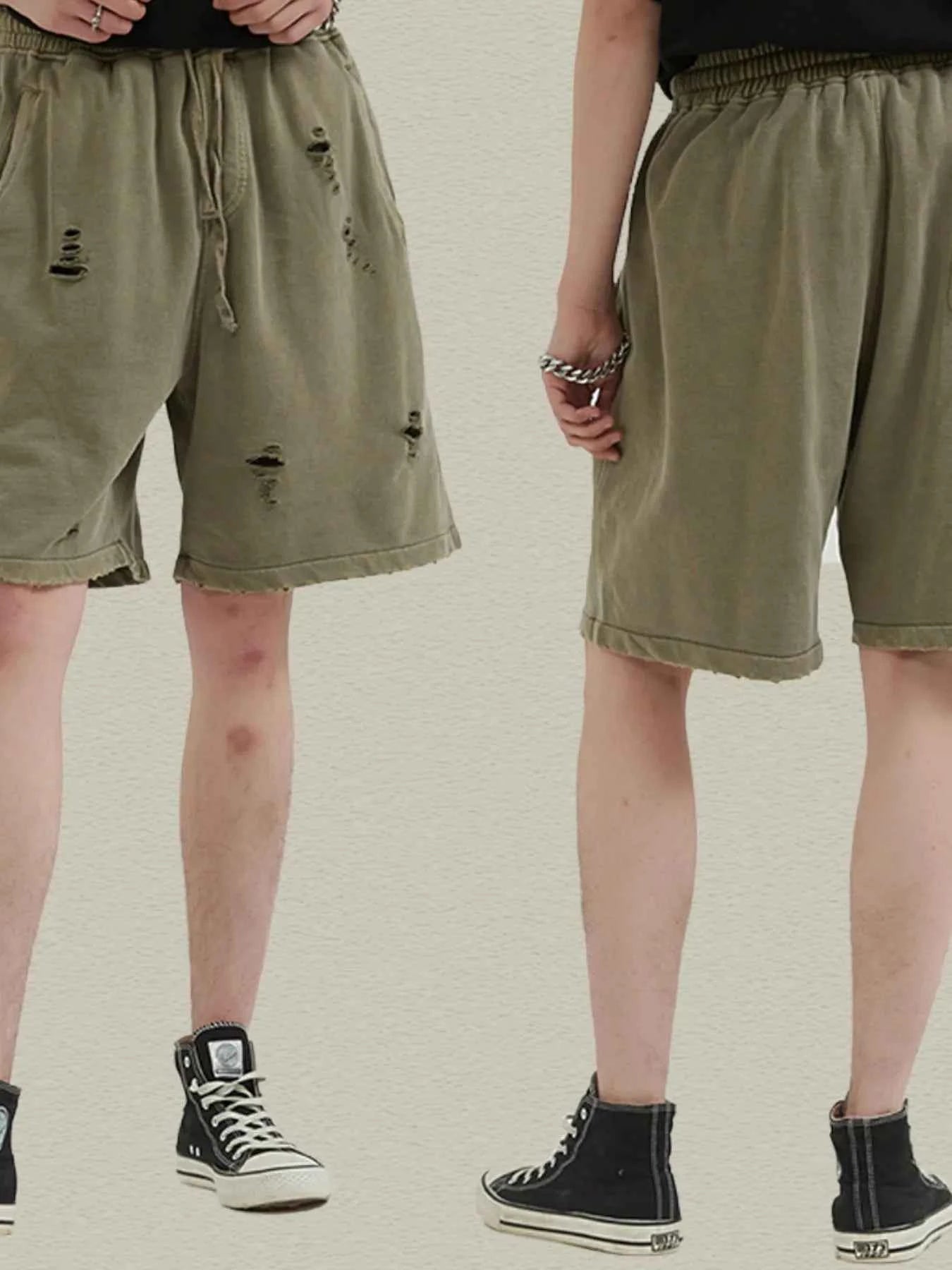 Men's Distressed Drawstring Shorts