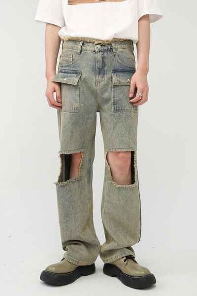 Raw Hem Distressed Jeans - Damned Threads