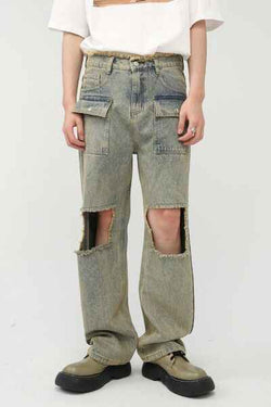 Raw Hem Distressed Jeans - Damned Threads